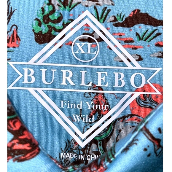BURLEBO Other - Burlebo Cowboy Up Performance Polo Mens XL Blue AOP Cowboy Bronco Print Stretch